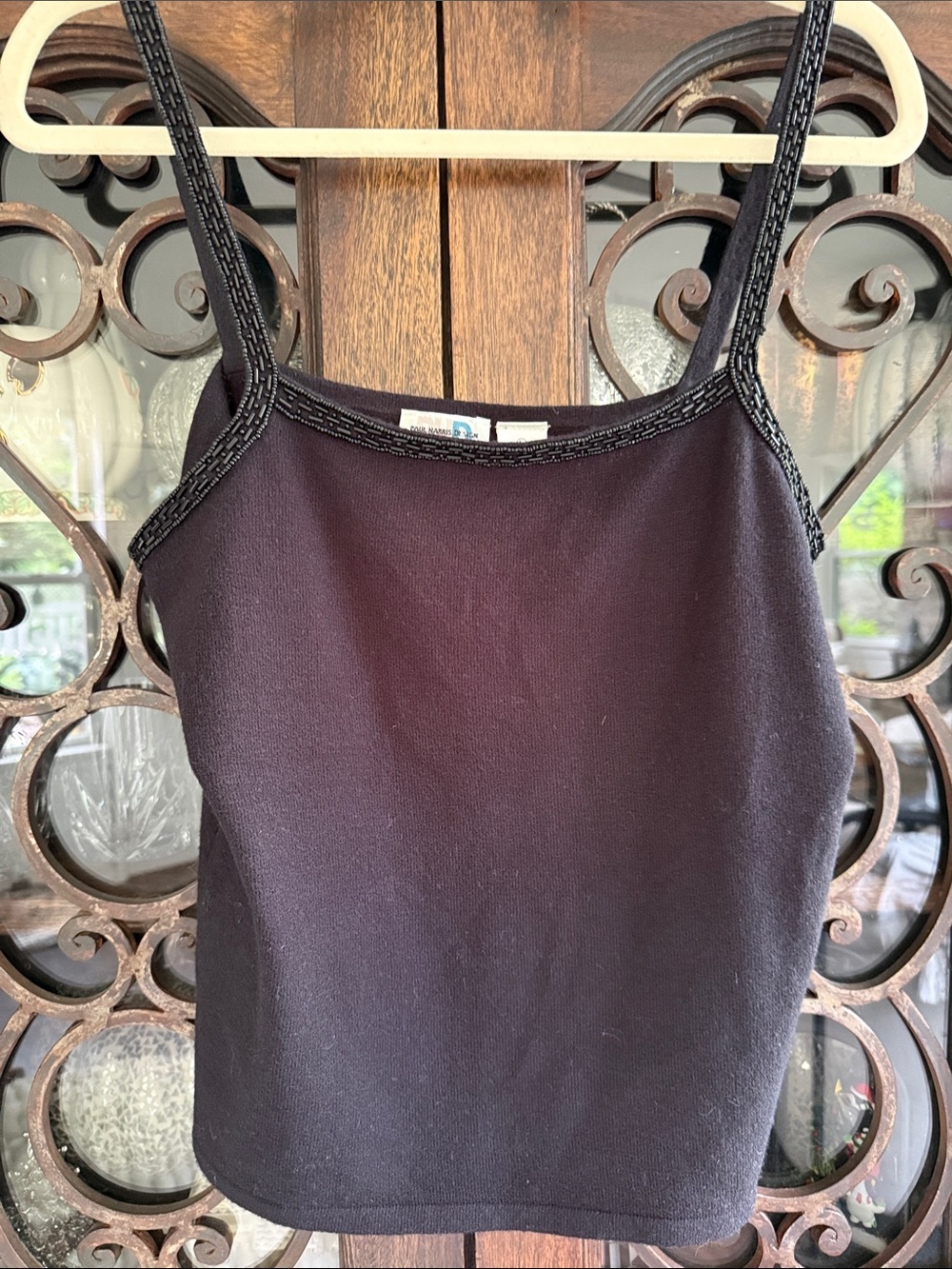 Paul Harris Design Black Beaded Trim Camisole Top